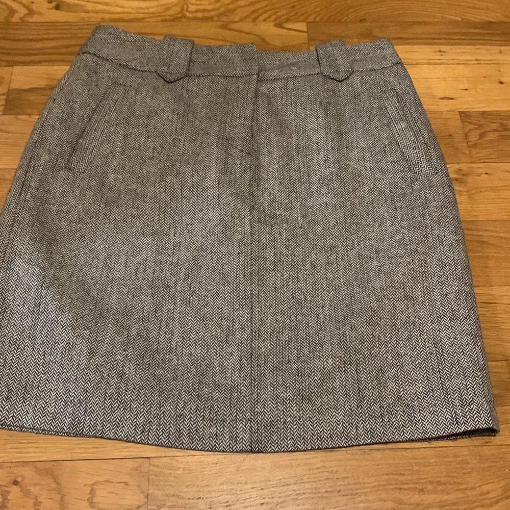 British Khaki Skirt Womens 6 Gray Herringbone Wool Blend Tweed A-Line 7051